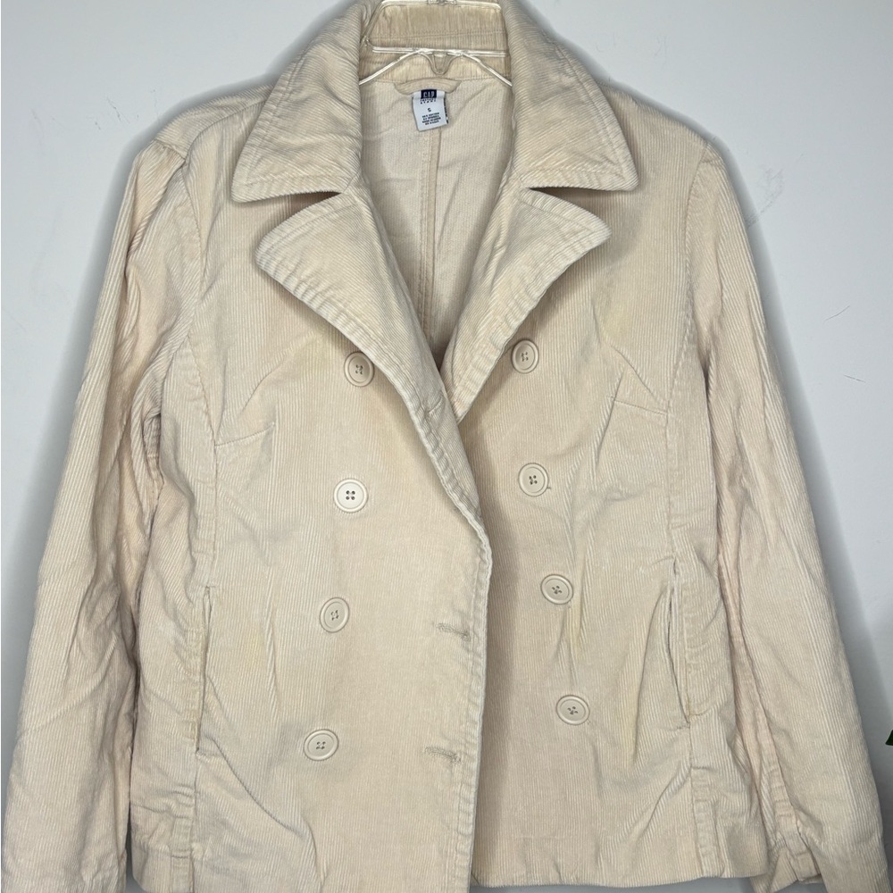 BN9 GAP Beige Corduroy Jacket Double-Breasted Pea Coat Women Small‎ - Picture 4 of 11